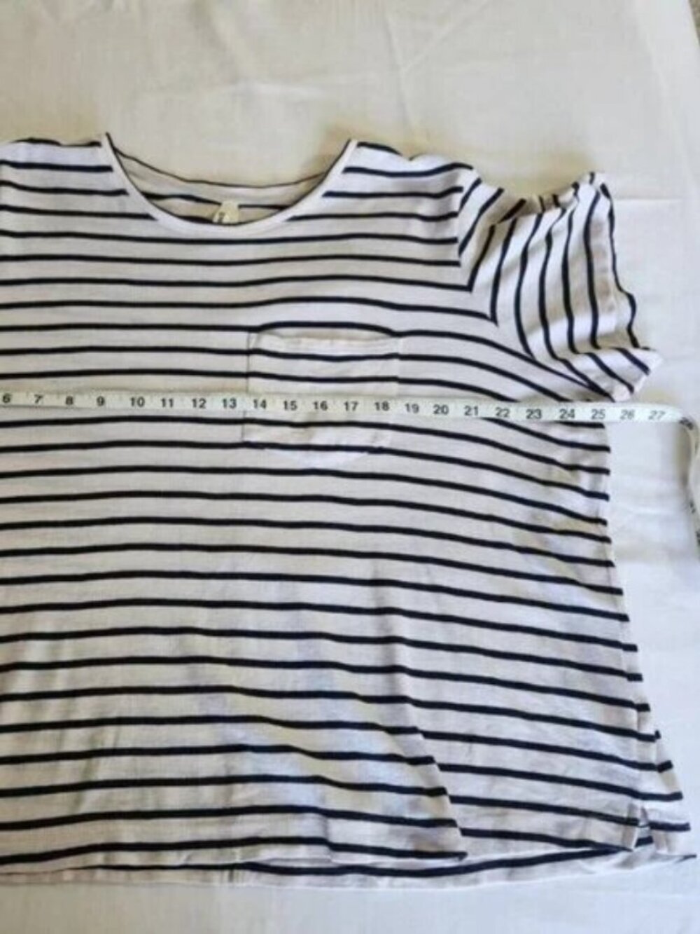Pact Women's Size XL Black Striped Short Sleeve Organic Cotton Chest Pocket Boxy - Picture 11 of 14